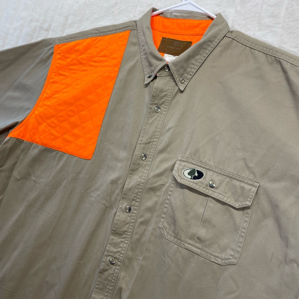 Mossy Oak Shoulder Padded Shooting Shirt Mens Sz 2XL Hunting Beige Blaze Orange